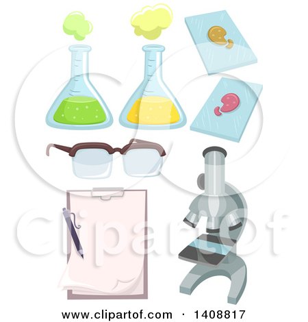 Clipart of a Microscope and Science Lab Tools - Royalty Free Vector Illustration by BNP Design Studio