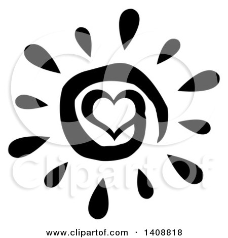 Clipart of a Black and White Spiral Heart Summer Time Sun - Royalty Free Vector Illustration by Hit Toon