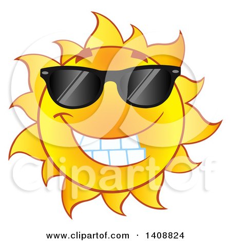 Clipart of a Yellow Summer Time Sun Character Mascot Wearing Shades - Royalty Free Vector Illustration by Hit Toon