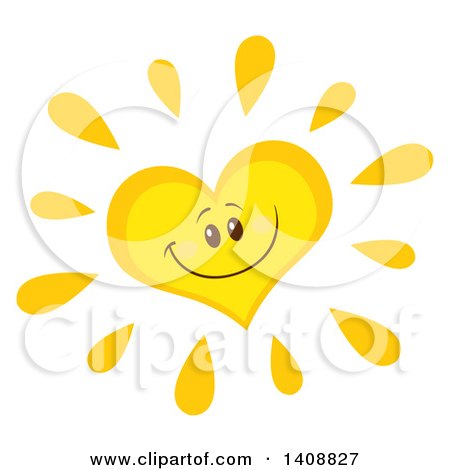 Clipart of a Yellow Heart Shaped Summer Time Sun Character Mascot - Royalty Free Vector Illustration by Hit Toon