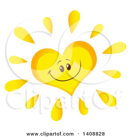 Clipart of a Yellow Heart Shaped Summer Time Sun Character Mascot - Royalty Free Vector Illustration by Hit Toon