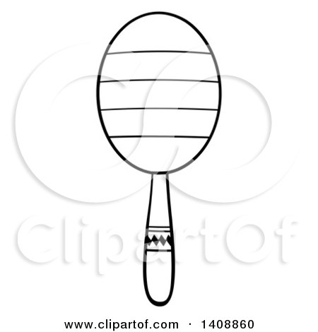 Clipart of a Black and White Lineart Maraca - Royalty Free Vector Illustration by Hit Toon