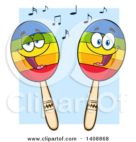 Clipart of a Pair of Maraca Characters, over Blue - Royalty Free Vector Illustration by Hit Toon