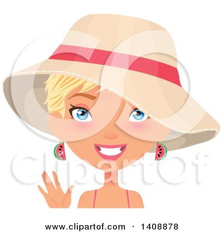 Clipart of a Waving Caucasian Woman with Short Blond Hair - Royalty Free Vector Illustration by Melisende Vector