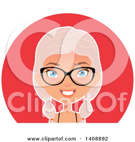 Clipart of a Pastel Pink Haired Geek Caucasian Woman Wearing Glasses over a Red Circle - Royalty Free Vector Illustration by Melisende Vector