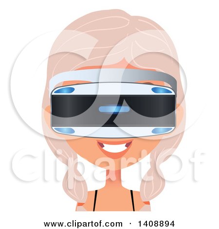 Clipart of a Pastel Pink Haired Caucasian Woman Wearing Virtual Reality Goggles - Royalty Free Vector Illustration by Melisende Vector