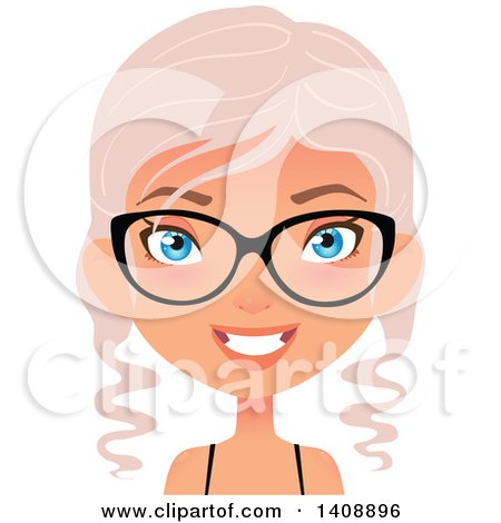 Clipart of a Pastel Pink Haired Geek Caucasian Woman Wearing Glasses - Royalty Free Vector Illustration by Melisende Vector