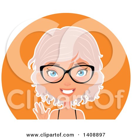 Clipart of a Pastel Pink Haired Geek Caucasian Woman Wearing Glasses over an Orange Circle - Royalty Free Vector Illustration by Melisende Vector
