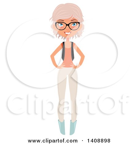 Clipart of a Casual Pastel Pink Haired Geek Caucasian Woman Wearing Glasses - Royalty Free Vector Illustration by Melisende Vector