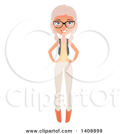 Clipart of a Casual Pastel Pink Haired Geek Caucasian Woman Wearing Glasses - Royalty Free Vector Illustration by Melisende Vector
