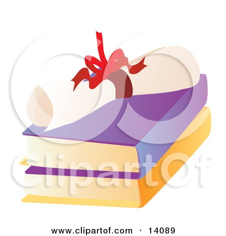 Red Ribbon Tied Around a High School Diploma on Top of Two Text Books Clipart Illustration by Rasmussen Images