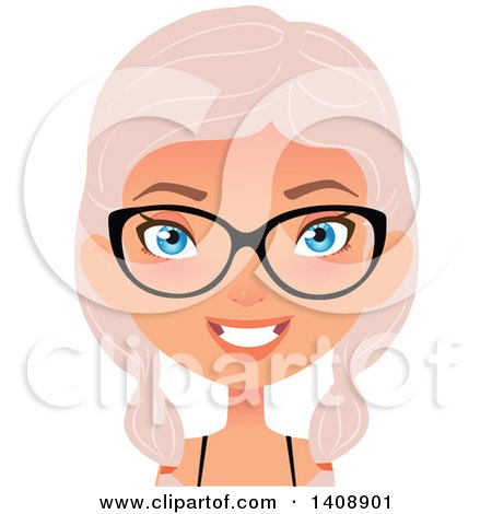 Clipart of a Pastel Pink Haired Geek Caucasian Woman Wearing Glasses - Royalty Free Vector Illustration by Melisende Vector