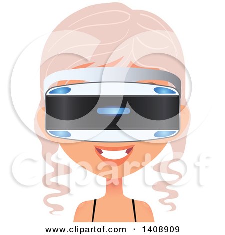 Clipart of a Pastel Pink Haired Caucasian Woman Wearing Virtual Reality Goggles - Royalty Free Vector Illustration by Melisende Vector