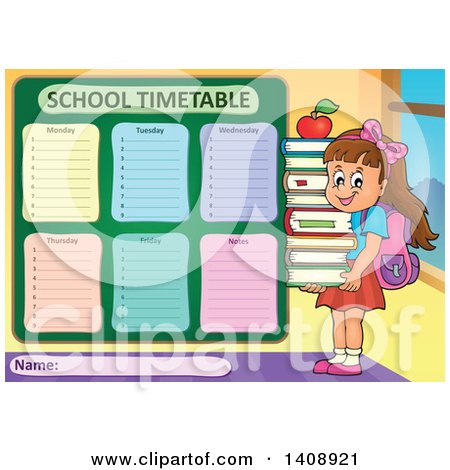 Clipart of a School Time Table Schedule Design and Girl - Royalty Free Vector Illustration by visekart