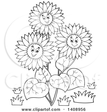 Clipart of a Black and White Lineart Group of Happy ...