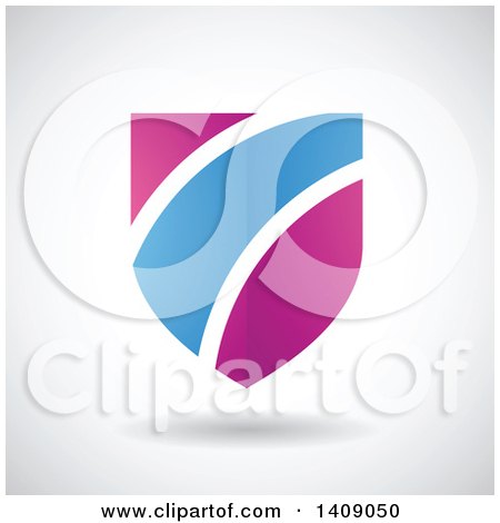 Clipart of a Shiny Purple and Blue Striped Shield - Royalty Free Vector Illustration by cidepix