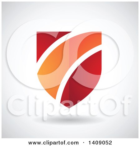 Clipart of a Shiny Red and Orange Striped Shield - Royalty Free Vector Illustration by cidepix