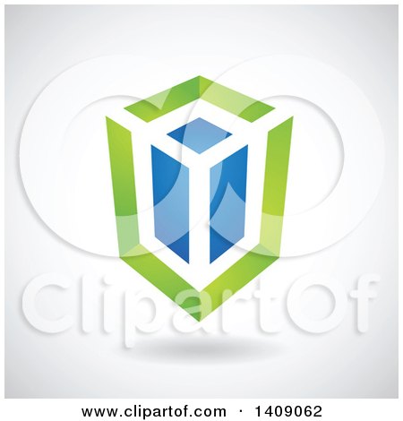Clipart of a Green and Blue Rectangular Cube Design - Royalty Free Vector Illustration by cidepix