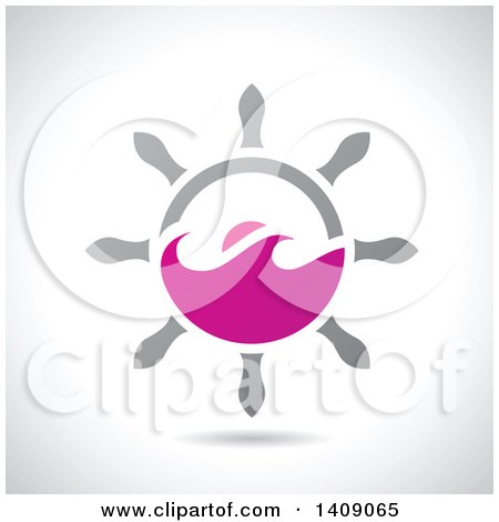 Clipart of a Nautical Ship Helm Steering Wheel with Pink Waves - Royalty Free Vector Illustration by cidepix