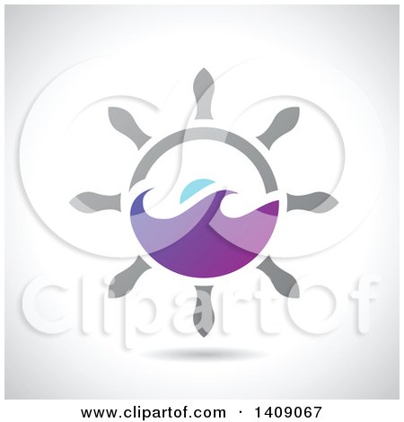 Clipart of a Nautical Ship Helm Steering Wheel with Purple Waves - Royalty Free Vector Illustration by cidepix