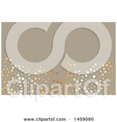 Clipart of a Fancy Metallic Circles and Stars over Taupe Business Card or Background Design - Royalty Free Vector Illustration by KJ Pargeter