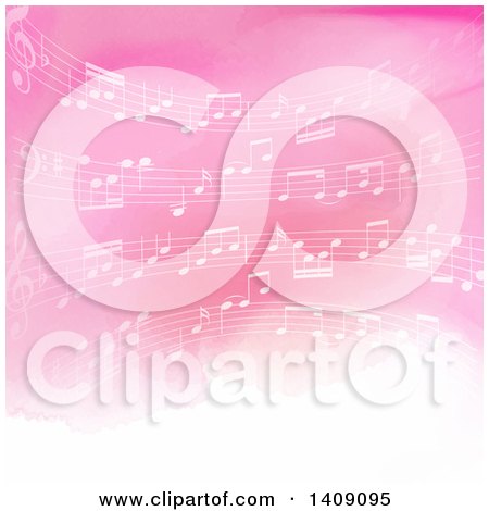 Clipart of a Pink Watercolor Background with Music Notes - Royalty Free Vector Illustration by KJ Pargeter