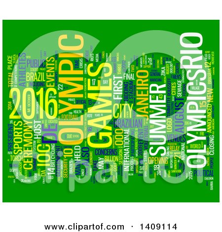 Clipart of a Brazil Olympic Games Word Collage on Green - Royalty Free Illustration by MacX