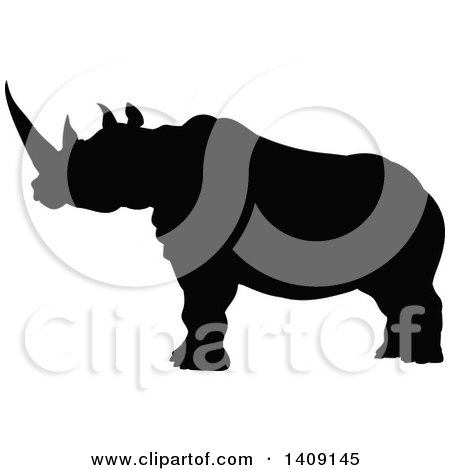 Clipart of a Black Silhouetted Rhinoceros - Royalty Free Vector Illustration by AtStockIllustration