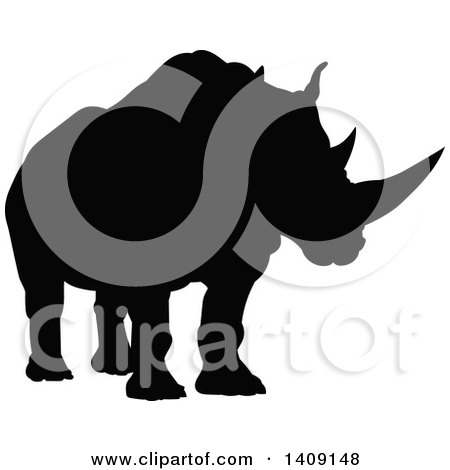 Clipart of a Black Silhouetted Rhinoceros - Royalty Free Vector Illustration by AtStockIllustration