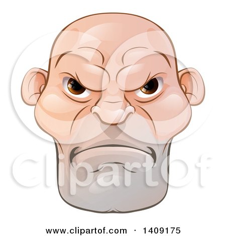 Clipart of a Mad and Mean Bald Caucasian Man's Face - Royalty Free Vector Illustration by AtStockIllustration