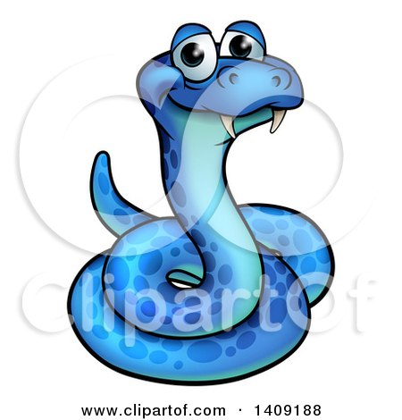 Clipart of a Cartoon Happy Blue Coiled Snake - Royalty Free Vector Illustration by AtStockIllustration