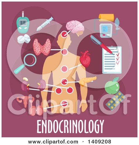 Clipart of a Flat Endocrinology Design with Text on Pink - Royalty Free Vector Illustration by Vector Tradition SM