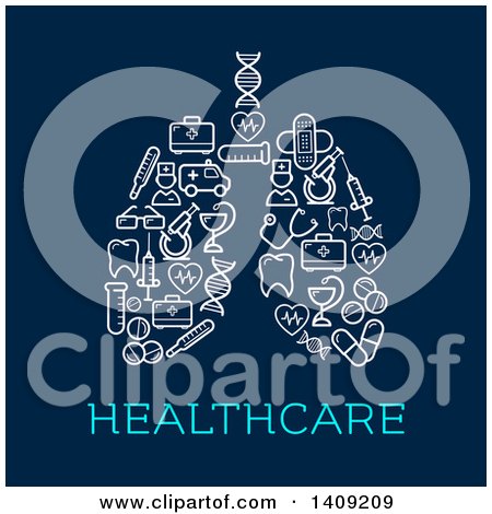 Clipart of a Pair of Lungs Formed of Medical Icons with Text on Blue - Royalty Free Vector Illustration by Vector Tradition SM