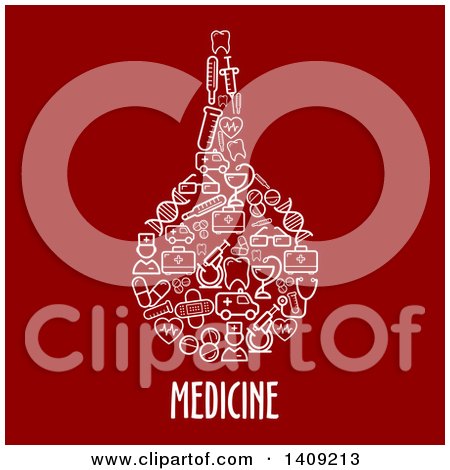 Clipart of a Rectal Bulb Syringe Enema Made of White Icons with Text on Red - Royalty Free Vector Illustration by Vector Tradition SM