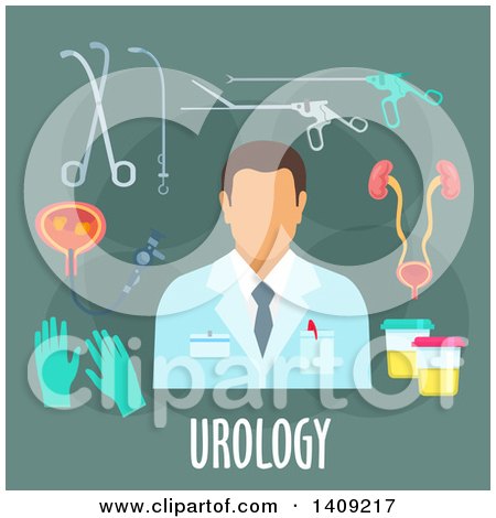 Clipart of a Flag Design Urology Graphic with Icons and Text on Green - Royalty Free Vector Illustration by Vector Tradition SM