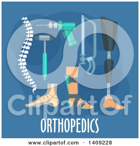 Clipart of a Flag Design Orthopedics Graphic with Icons and Text on Blue - Royalty Free Vector Illustration by Vector Tradition SM