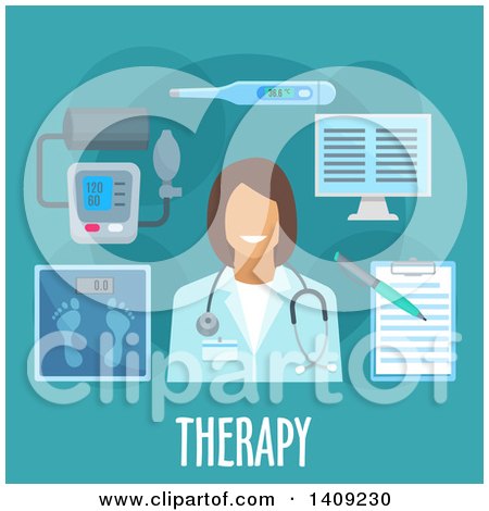 Clipart of a Flag Design Therapy Graphic with Icons and Text on Blue - Royalty Free Vector Illustration by Vector Tradition SM