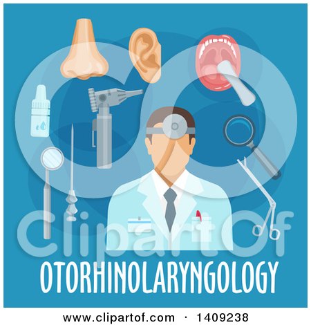 Clipart of a Flag Design Otolaryngology Graphic with Icons and Text on Blue - Royalty Free Vector Illustration by Vector Tradition SM