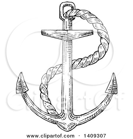 Clipart of a Black and White Sketched Anchor - Royalty Free Vector Illustration by Vector Tradition SM