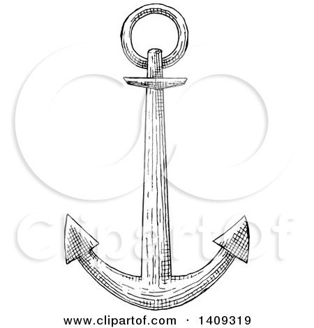 Clipart of a Black and White Sketched Anchor - Royalty Free Vector Illustration by Vector Tradition SM