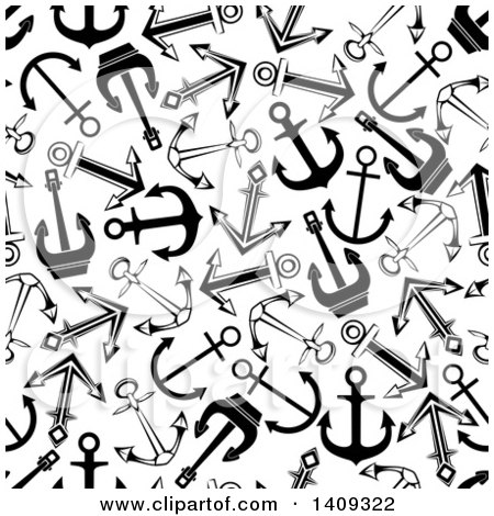 Clipart of a Seamless Background Pattern of Black and White Anchors - Royalty Free Vector Illustration by Vector Tradition SM