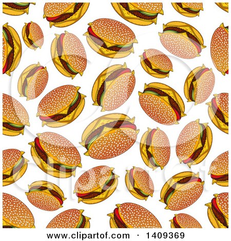 Clipart of a Seamless Background Pattern of Cheese Burgers - Royalty Free Vector Illustration by Vector Tradition SM
