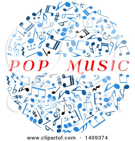 Clipart of a Circle Formed of Blue Music Notes, with Pop Music Text - Royalty Free Vector Illustration by Vector Tradition SM