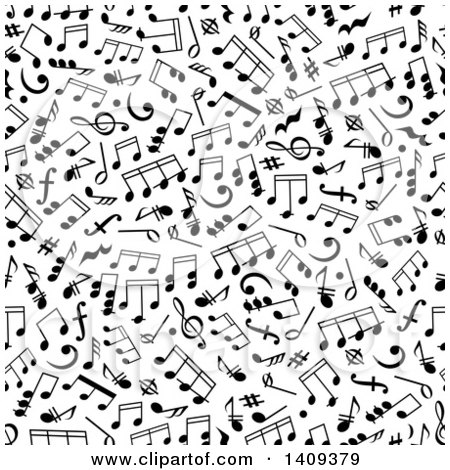 Clipart of a Seamless Background Pattern of Black Music Notes - Royalty Free Vector Illustration by Vector Tradition SM
