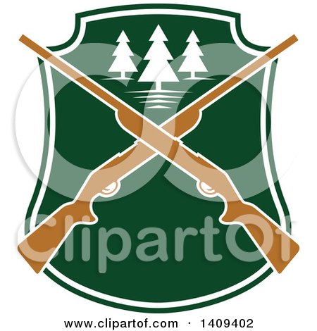 Clipart of a Crossed Rifle and Trees Hunting Design - Royalty Free Vector Illustration by Vector Tradition SM