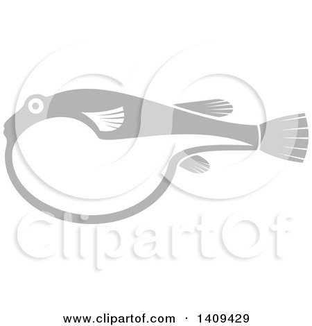 Clipart of a Grayscale Puffer Fish Seafood Design - Royalty Free Vector Illustration by Vector Tradition SM