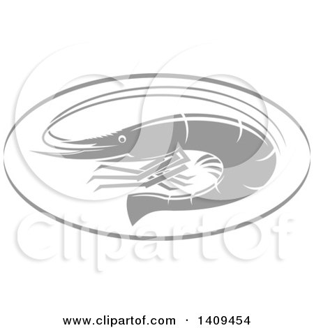 Clipart of a Grayscale Shrimp Seafood Design - Royalty Free Vector Illustration by Vector Tradition SM