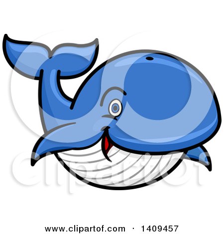 Clipart of a Cartoon Happy Blue Whale Mascot - Royalty Free Vector Illustration by Vector Tradition SM