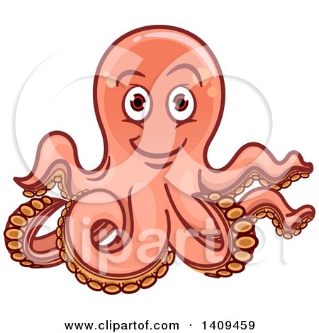 Clipart of a Cartoon Happy Pink Octopus - Royalty Free Vector Illustration by Vector Tradition SM