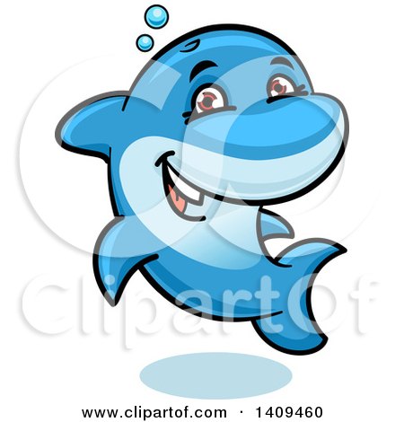 Clipart of a Cartoon Happy Blue Dolphin - Royalty Free Vector Illustration by Vector Tradition SM